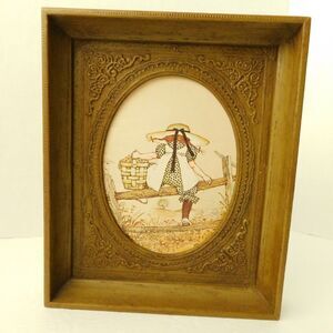 Hollie Hobbie 1971 Art Green Plastic Ornate Deep Framed 7.5x9 Vintage USA EUC